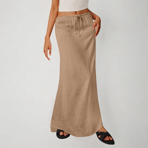 Tqcoqu Women's Elastic Waist Drawstring Skirt Casual Flowy Skirt Casual&Daily Wear,Khaki,Women's S-XXL