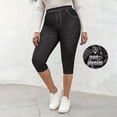 thumbnail image 1 of Tqcoqu Women's Faux Jeans Print Capris High Waist Pull On Knit Non-Denim Pants with Decorative Pockets,Dark Gray,Women's S-XXL, 1 of 9