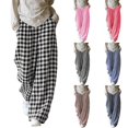 thumbnail image 1 of Tqcoqu Women's Gingham Plaid Elastic Waist Wide Leg Pants, Casual Loungewear Sleep Pajama Long Trousers with Side Pockets, 1 of 10