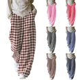 thumbnail image 1 of Tqcoqu Women's Gingham Plaid Elastic Waist Wide Leg Pants, Casual Loungewear Sleep Pajama Long Trousers with Side Pockets, 1 of 10
