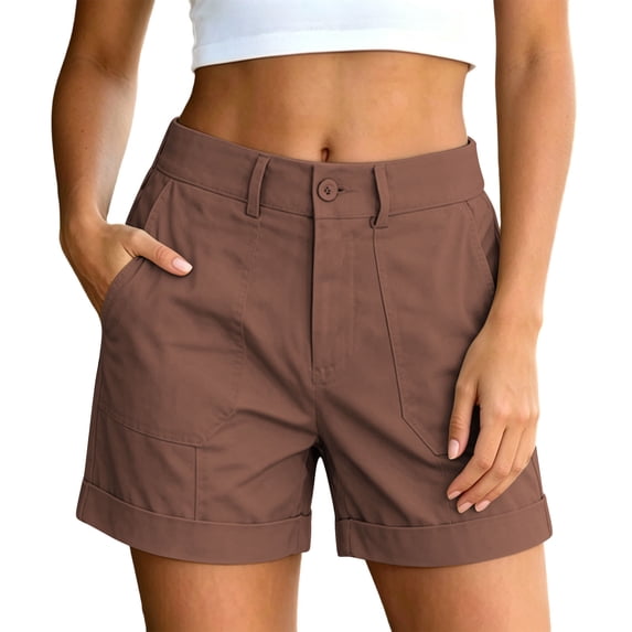 Tqcoqu Women's High Waist Cargo Shorts,Button Fly Front Patch Pockets Rolled Hem Casual Summer Utility Work Shorts,Coffee Women's S-XXXL