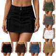 thumbnail image 1 of Tqcoqu Women’s High Waist Double Button Cargo Mini Skirt, Solid Color A Line Denim Skirt with Flap Pockets,Women's,Size S-XL, 1 of 7
