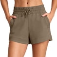 thumbnail image 1 of Tqcoqu Women's High Waist Elastic Shorts,Drawstring Curved Hem Casual Summer Athletic Shorts with Pockets,Brown Women's S-XXXL, 1 of 8