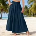 thumbnail image 1 of Tqcoqu Women's High Waist Flowy Maxi Skirt Pleated Casual Long Skirt with Pockets,Navy,Women's S-XXL, 1 of 6