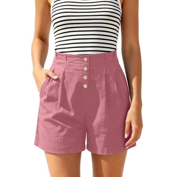 Tqcoqu Women's High Waist Pleated Button Front Shorts,Casual Summer Beach Lounge Shorts with Side Pockets,Pink Women's S-XXL