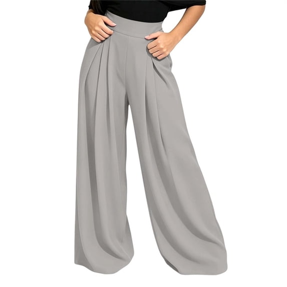 Tqcoqu Women's High Waist Pleated Wide Leg Pants,Elastic Waist Casual Loose Long Trousers