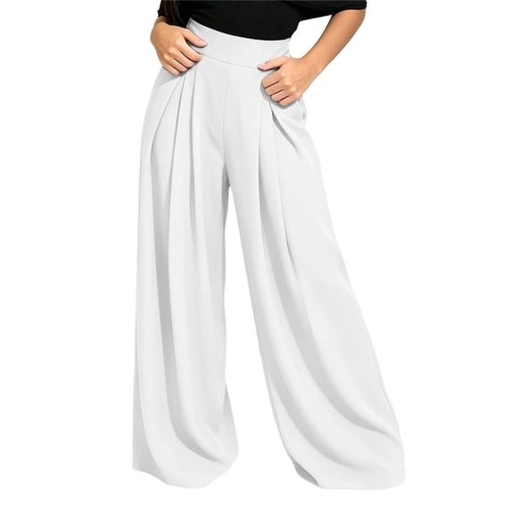 Tqcoqu Women's High Waist Pleated Wide Leg Pants,Elastic Waist Casual Loose Long Trousers