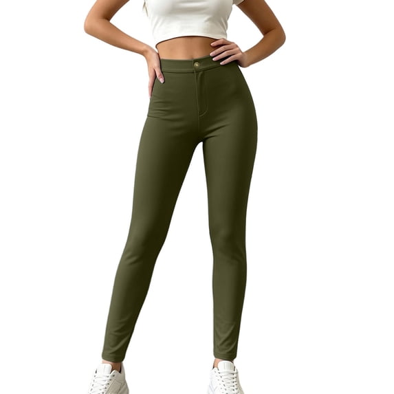 Tqcoqu Women's High Waist Stretch Skinny Pants,Solid Slim Fit Casual Ankle Length Button Closure Trousers for Workout Yoga