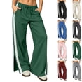 thumbnail image 1 of Tqcoqu Women's High Waist Wide Leg Sweatpants, Lace Side Stripe Drawstring Split Hem Pants with Pockets, Y2K Trendy Casual Athletic Pants, 1 of 9