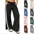 thumbnail image 1 of Tqcoqu Women's High Waist Wide Leg Sweatpants, Lace Side Stripe Drawstring Split Hem Pants with Pockets, Y2K Trendy Casual Athletic Pants, 1 of 9