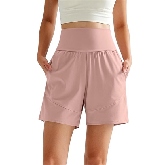 Tqcoqu Women's High Waist Yoga Shorts with Side Pockets,Stretchy Quick Dry Workout Athletic Lounge Casual Plus Size Shorts,Pink Women's S-XXXXXL