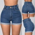 thumbnail image 1 of Tqcoqu Women's High Waisted Summer Jean Shorts Folded Denim Shorts for Women,Blue,Women's S-XXXL, 1 of 9
