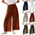 thumbnail image 1 of Tqcoqu Women's High Waisted Wide Leg Cropped Lace Hem Pants, Drawstring Casual Lightweight Trousers with Pockets, 1 of 9