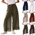 thumbnail image 1 of Tqcoqu Women's High Waisted Wide Leg Cropped Lace Hem Pants, Drawstring Casual Lightweight Trousers with Pockets, 1 of 9