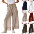 thumbnail image 1 of Tqcoqu Women's High Waisted Wide Leg Cropped Lace Hem Pants, Drawstring Casual Lightweight Trousers with Pockets, 1 of 9