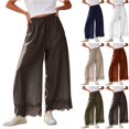 thumbnail image 1 of Tqcoqu Women's High Waisted Wide Leg Cropped Lace Hem Pants, Drawstring Casual Lightweight Trousers with Pockets, 1 of 9