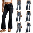 thumbnail image 1 of Tqcoqu Women's High Waisted Wide Leg Flare Jeans Stretchy Denim Comfy Loose Basic Denim Pants with Pockets,E-Blue,Women's S-XXL, 1 of 7