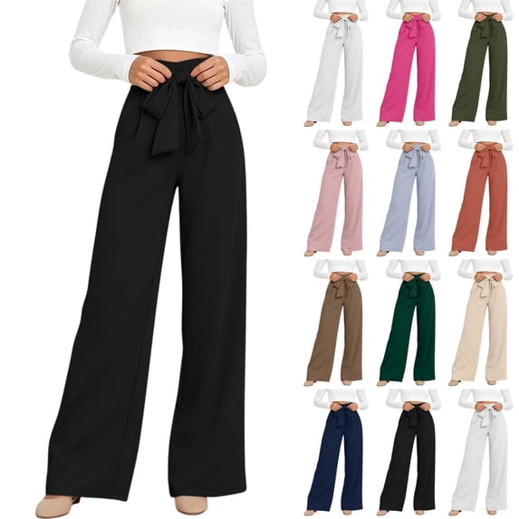 Tqcoqu Women's High Waisted Wide Leg Lounge Pants, Lightweight Loose Work Elastic Casual Outfits Trousers with Pockets