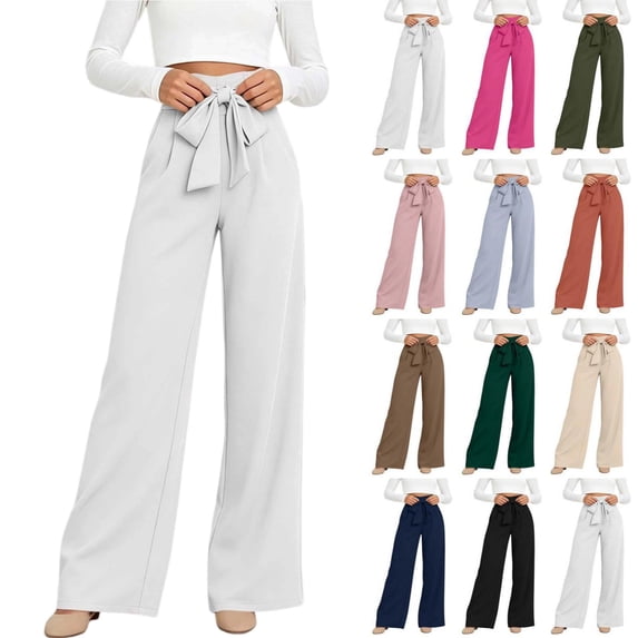 Tqcoqu Women's High Waisted Wide Leg Lounge Pants, Lightweight Loose Work Elastic Casual Outfits Trousers with Pockets