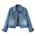 thumbnail image 1 of Tqcoqu Women's Lapel Distressed Washed Cropped Denim Jacket,Long Sleeve Button Down Trucker Coat,2026 Spring Fall Trendy Clothes,Blue Women's S-XXL, 1 of 8