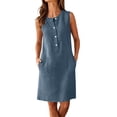 thumbnail image 1 of Tqcoqu Women's Linen Blend Sleeveless Henley Neck Button Placket Shift Dress with Pockets,Navy Women's S-XXL, 1 of 9