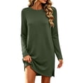 thumbnail image 1 of Tqcoqu Women's Long Sleeve Casual Sweatshirt Dress,Crew Neck Knitted Soft Fall Winter Tunic Dress With Side Slits, 1 of 8