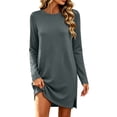 thumbnail image 1 of Tqcoqu Women's Long Sleeve Casual Sweatshirt Dress,Crew Neck Knitted Soft Fall Winter Tunic Dress With Side Slits, 1 of 8