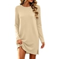 thumbnail image 1 of Tqcoqu Women's Long Sleeve Casual Sweatshirt Dress,Crew Neck Knitted Soft Fall Winter Tunic Dress With Side Slits, 1 of 8