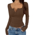 thumbnail image 1 of Tqcoqu Women's Long Sleeve Henley Tops,Ribbed Knit Slim Fitted Trendy Basic Tees,Layer 2026 Fall Fashion Outfits,Coffee Women's S-XXXL, 1 of 8