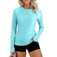 thumbnail image 1 of Tqcoqu Women's Long Sleeve Shirts with Thumb Holes Casual Crewneck Sun Protection Tops Trendy Soft Basic Tee,Light Blue,Women's S-XXL, 1 of 7