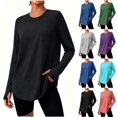thumbnail image 1 of Tqcoqu Women's Loose Athletic Casual T-Shirt Tops,Round Neck Long Sleeve Thumb Hole Curved Hem Tops,2026 Spring Fall Trendy Clothes,Black Women's S-XXL, 1 of 9