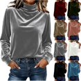 thumbnail image 1 of Tqcoqu Women's Mock Turtleneck Velvet Top,Long Sleeve 2026 Fall Velour Shirts,Trendy Loose Dressy Casual Blouse Daily Wear, 1 of 8