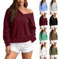 thumbnail image 1 of Tqcoqu Women's Off Shoulder V Neck Sweatshirts,2026 Fall Long Sleeve Pullover Tops,Lightweight Comfy Y2K Casual Fall Outfits, 1 of 8