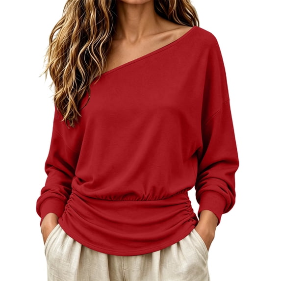 Tqcoqu Women's Off The Shoulder Sweatshirt Asymmetrical Tops Y2k Long Sleeve T Shirt Going Out Tops