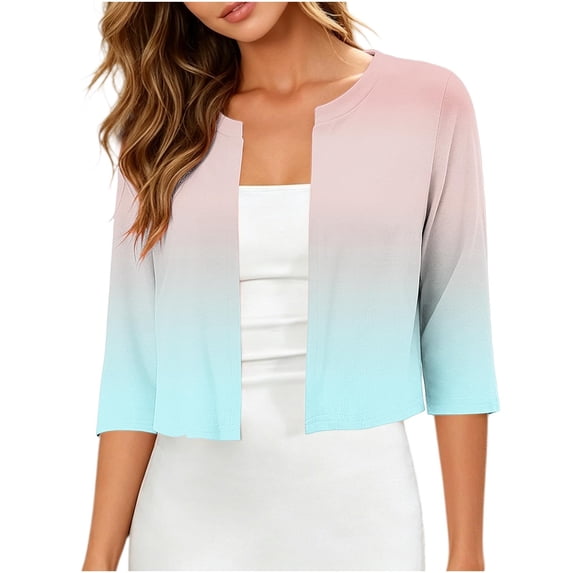 Tqcoqu Women's Open Front Casual Cardigan Jacket,3/4 Sleeve Bolero Shrug Lightweight Cropped Tops,Pink-a Women's S-XXL