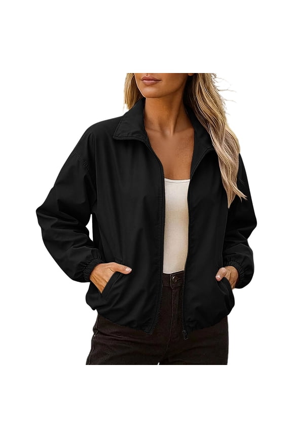 Women's Outdoor Hiking Jacket,Water Resistant Windproof Running Camping Trekking Coat with Pockets,Black Women's S-XXXL
