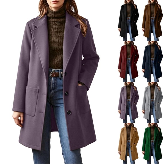 Tqcoqu Women's Pea Coats, Wool Blend Notch Lapel Trench Coat, Classic ...