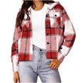thumbnail image 1 of Tqcoqu Women's Plaid Cropped Hooded Shacket,Long Sleeve Button Down Loose Casual Jacket With Chest Pockets, 1 of 5