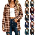 thumbnail image 1 of Tqcoqu Women's Plaid Flannel Shirt Jacket,Collared Long Sleeve Button Down Oversized Casual Checkered Shacket Tops For Fall,Brown Women's S-XXL, 1 of 8