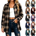 thumbnail image 1 of Tqcoqu Women's Plaid Flannel Shirt Jacket,Collared Long Sleeve Button Down Oversized Casual Checkered Shacket Tops For Fall,Coffee Women's S-XXL, 1 of 8