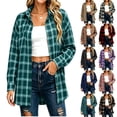 thumbnail image 1 of Tqcoqu Women's Plaid Flannel Shirt Jacket,Collared Long Sleeve Button Down Oversized Casual Checkered Shacket Tops For Fall,Mint Green Women's S-XXL, 1 of 8