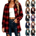 thumbnail image 1 of Tqcoqu Women's Plaid Flannel Shirt Jacket,Collared Long Sleeve Button Down Oversized Casual Checkered Shacket Tops For Fall,Red Women's S-XXL, 1 of 8