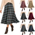 thumbnail image 1 of Tqcoqu Women's Plaid High Waist A Line Midi Skirt, Elastic Waist Flared Long Flowy Skirt for Autumn Casual Wear,Women's,Size S-XXL, 1 of 9