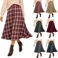 thumbnail image 1 of Tqcoqu Women's Plaid High Waist A Line Midi Skirt, Elastic Waist Flared Long Flowy Skirt for Autumn Casual Wear,Women's,Size S-XXL, 1 of 9