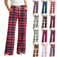 thumbnail image 1 of Tqcoqu Women's Plaid Print Wide Leg Pants, Elastic Waist Casual Lounge Sleep Long Trousers, Long Pajama Bottoms with Drawstring and Pockets,Women's S-XXL, 1 of 8