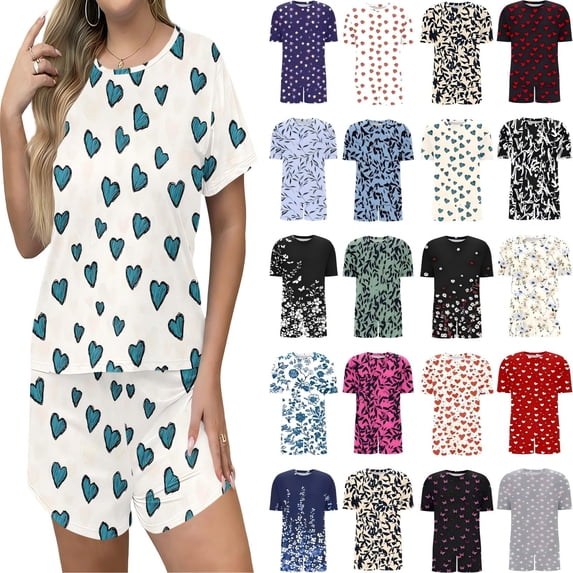 Tqcoqu Women's Plus Size Pajama Sets Short Sleeve Pjs 2 Piece Top and Shorts Sleepwear Comfy Soft Lounge Sets with Pockets,B-Red,Women's XL-XXXXXL