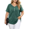 thumbnail image 1 of Tqcoqu Women's Plus Size V Neck Button Henley T-Shirts,Heathered Cotton Short Sleeve Casual Tunic Tops,Green Women's L-XXXXXL, 1 of 9
