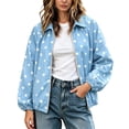 thumbnail image 1 of Tqcoqu Women's Polka Dot Zip Up Jacket, Lapel Collar Bubble Sleeve Loose Lightweight Windbreaker Casual Outerwear,Women's,Size M-XXXL, 1 of 8