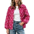 thumbnail image 1 of Tqcoqu Women's Polka Dot Zip Up Jacket, Lapel Collar Bubble Sleeve Loose Lightweight Windbreaker Casual Outerwear,Women's,Size M-XXXL, 1 of 8