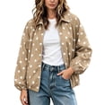 thumbnail image 1 of Tqcoqu Women's Polka Dot Zip Up Jacket, Lapel Collar Bubble Sleeve Loose Lightweight Windbreaker Casual Outerwear,Women's,Size M-XXXL, 1 of 8